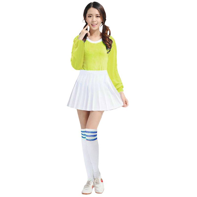 Long-sleeve light yellow shirt + 0013 white dress